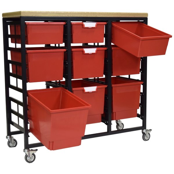 Storwerks Mobile Workbench Storage Station w/Wood Top -9 StorSystem Trays-Red CE2103DGGC-3D3T3QPR